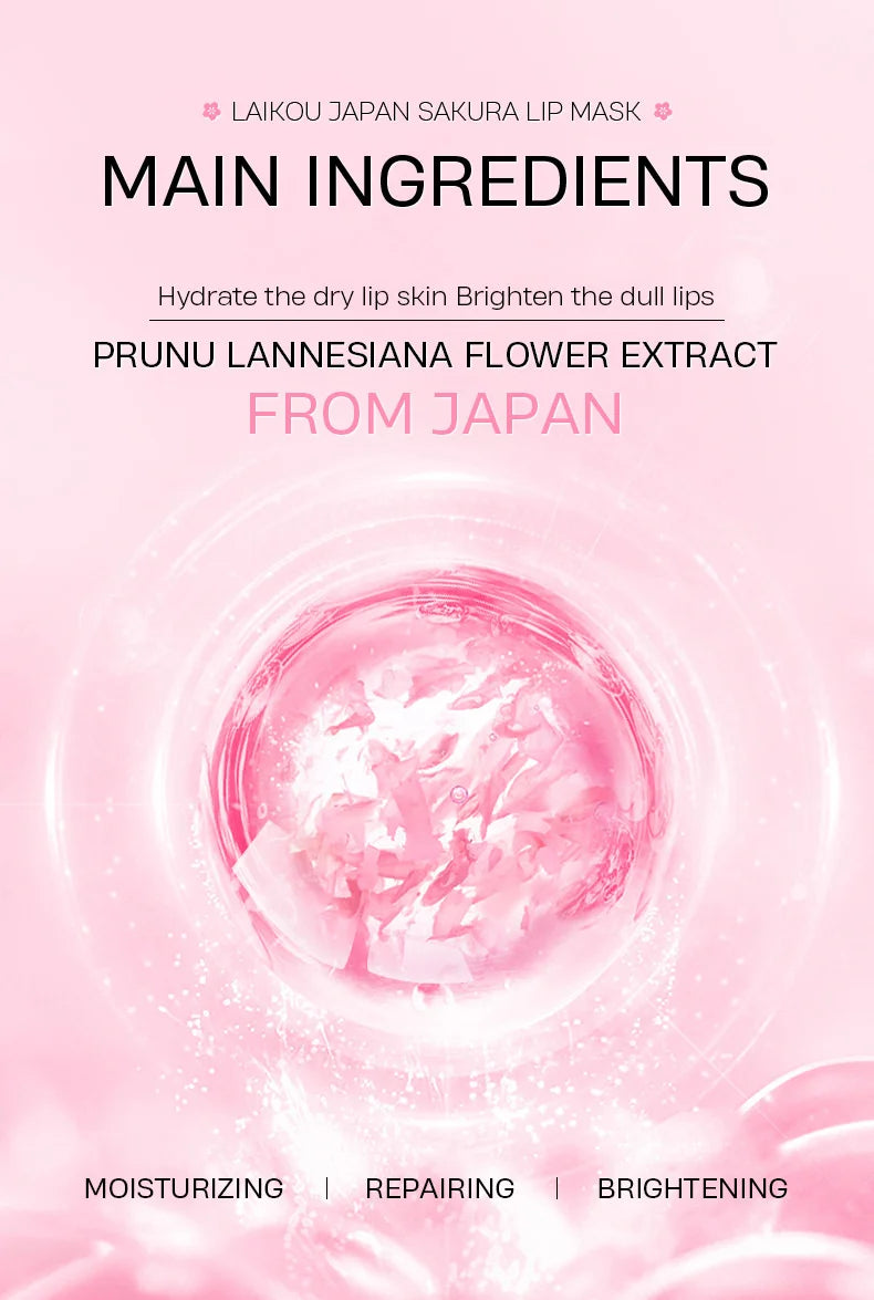 LAIKOU Cherry Blossom Lip Serum Mask Dry Crack Peeling Repair Reduce Lip Fine Lines Essence Moisturizing Sakura Beauty Care 8g