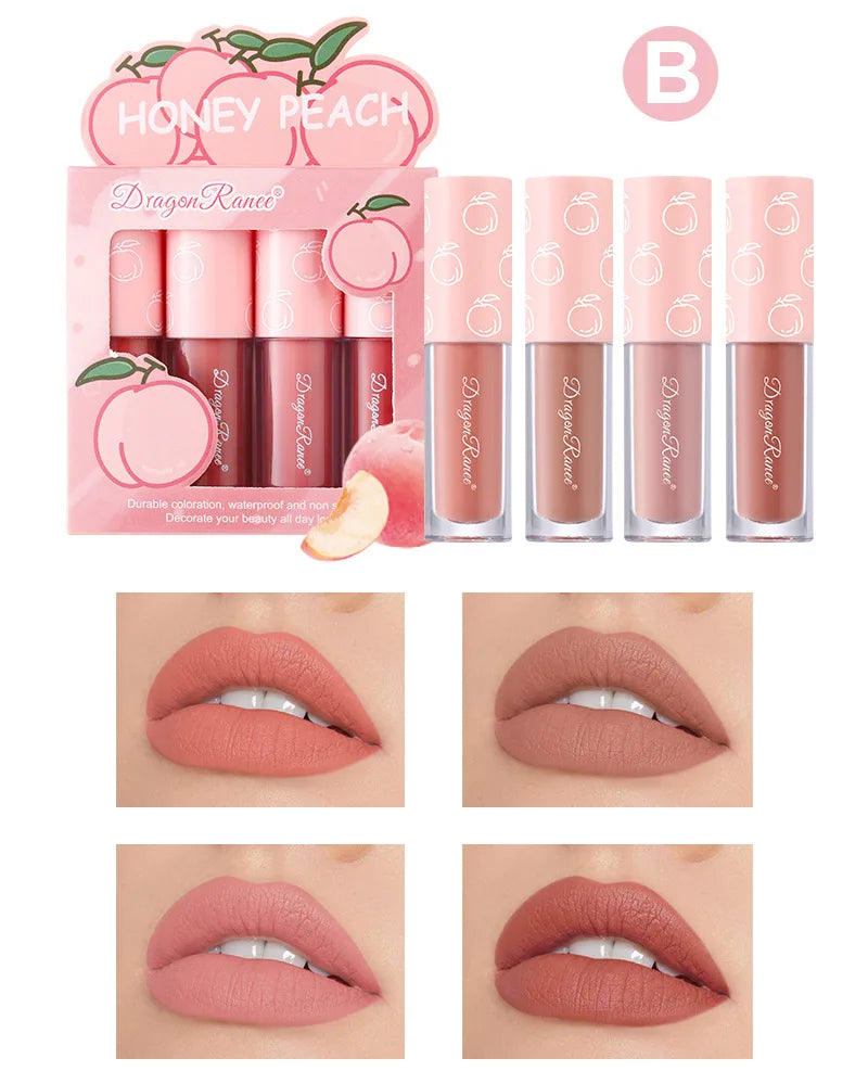 Mini Velvet Matte Lip Gloss Set, 3pc/4pcs Non-Fading, Non-Stick Cup, Long-Lasting Fruit Scented Lip Tint, Smooth and Lightweight