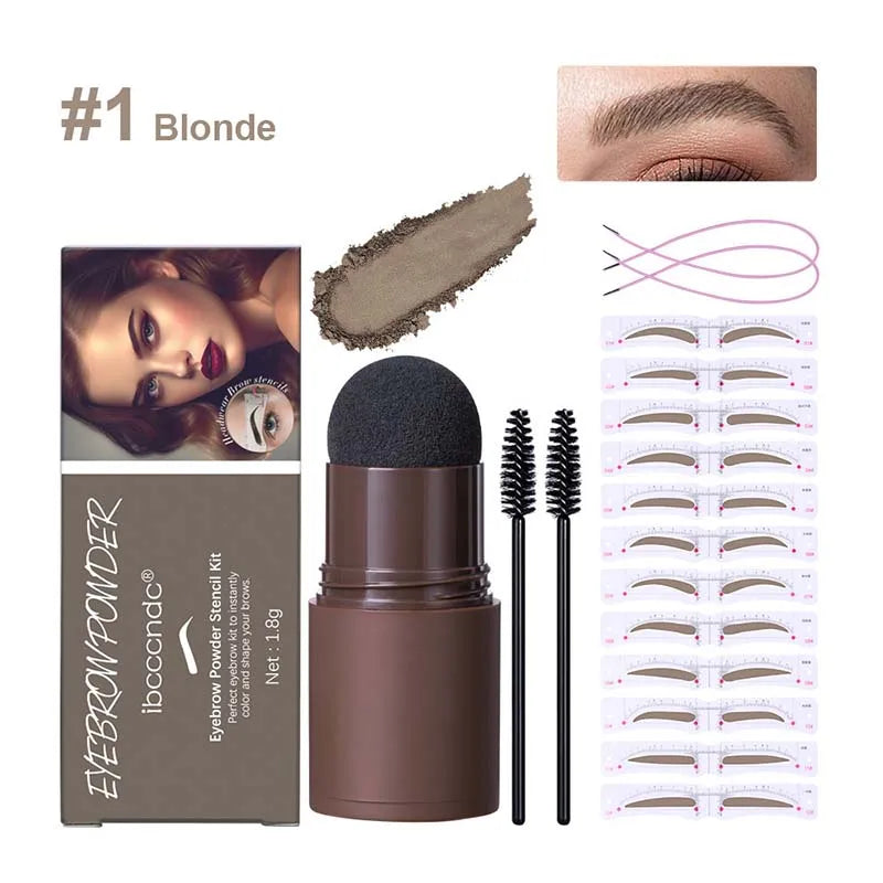 Eyebrow Stamp Stencil Kit Brown Black Brow Powder Hairline Contour Long-Lasting Waterproof Eyebrow Makeup Brow Shape with 12 PCS