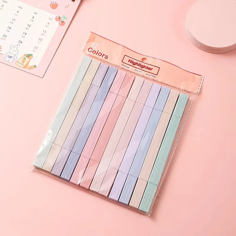 12pcs/set Pastel Color Highlighter Kawaii Stationery Color Marker School Supplies Student Marker Highlighter JapaneseStationery