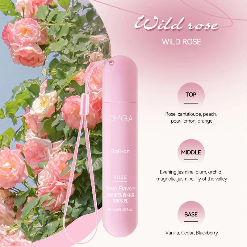 3pcs Portable Roll On Perfume Set 16ml Fresh Body Fragrance for Women Travel Size Long Lasting Scent Rose Peach Jasmine