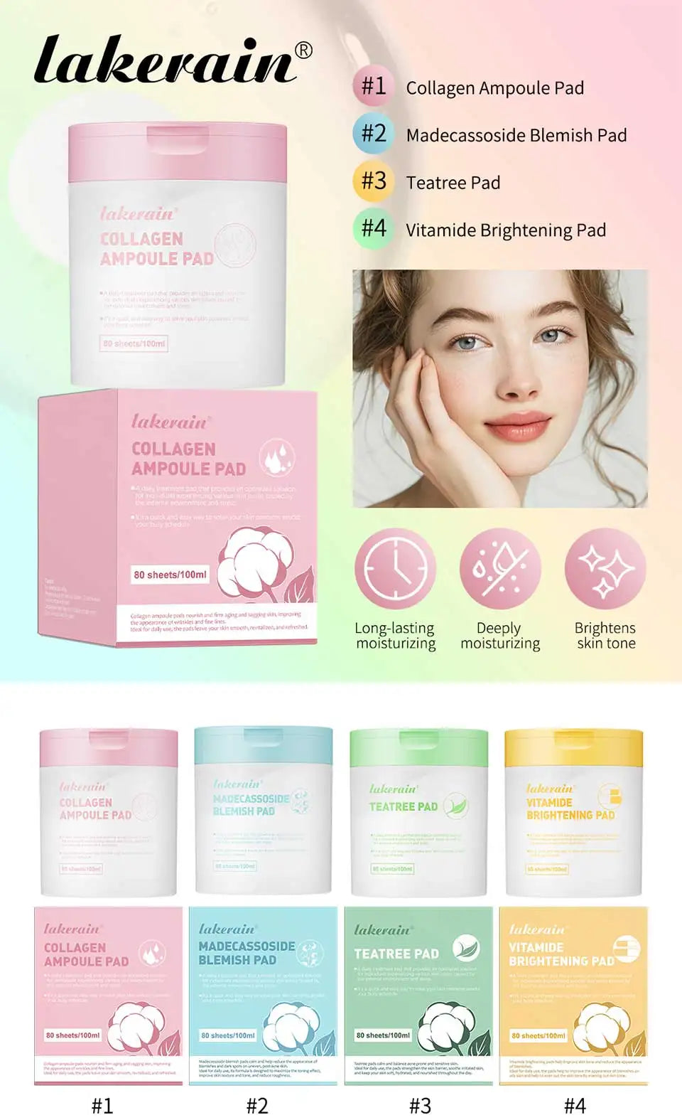 80 Sheets/ 100ml Toner Cotton Pads For All Skin Types, Tighten Skin Improve Fine Lines, Calm Balance Acne And Sensitive Skin