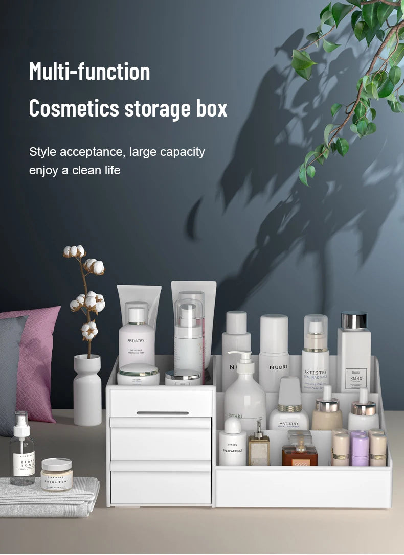White New Drawer Makeup Storage Box Dormitory Finishing Plastic Shelf Cosmetics Skin Care Dressing Table Desktop