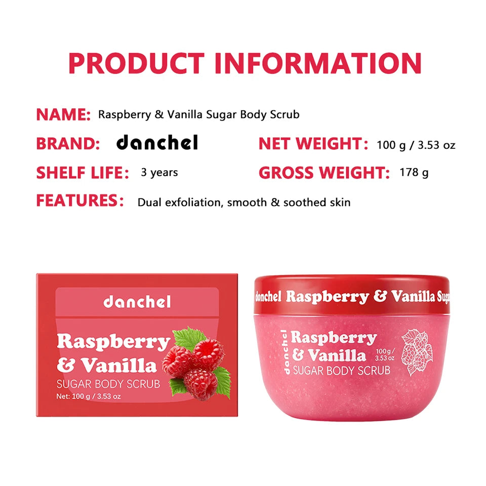 Raspberry Vanilla Sugar Body Scrub Gentle Exfoliation Remove Dead Skin Smooth Soothed Skin Soft Fragrance Shower Body Care