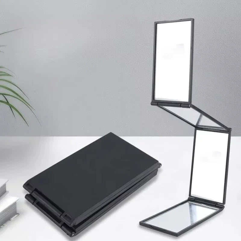 4-Way 360° Foldable Makeup Mirror, Portable Handheld Desktop Stand For Self Hair Cutting & Grooming