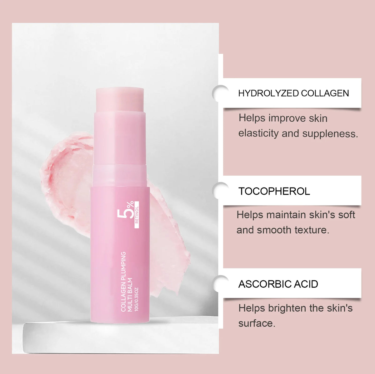 PDRN Pink Collagen Multi Volume Balm Stick Anti Aging Firming Anti Wrinkle For Eye Neck Forehead Smile Lines