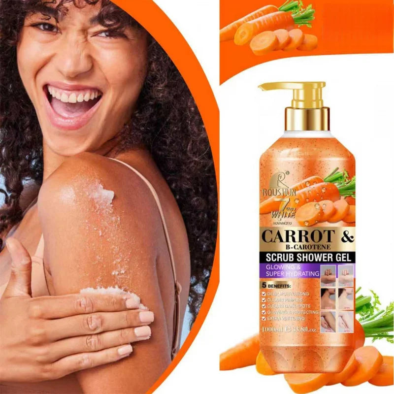 ROUSHUN CARROT B  SCRUB SHOWER GEL 1000ML Moisturizing and Moisturizing Skin Fragrance Preserving Large Capacity Shower Gel