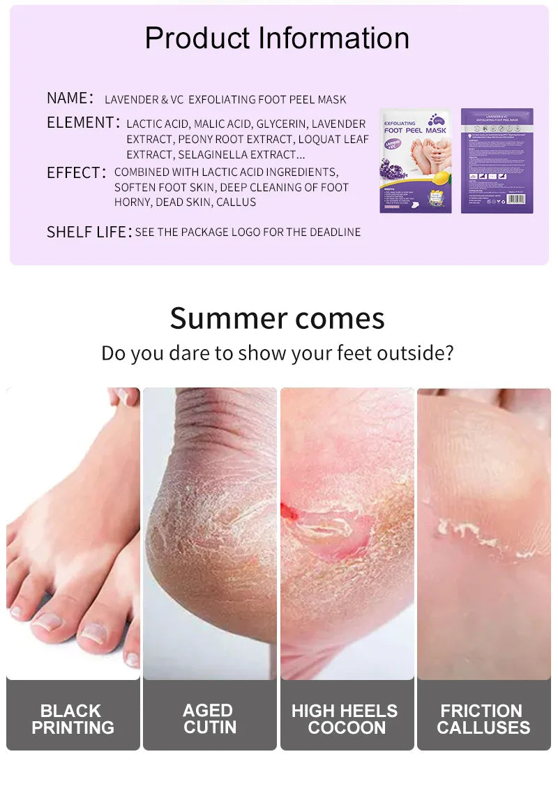 Lavender & VC Foot Peeling Mask Exfoliating Heels Calluses Remove Foot Patches Dead Skin Remover Pedicure Socks Foot Care 1Pair