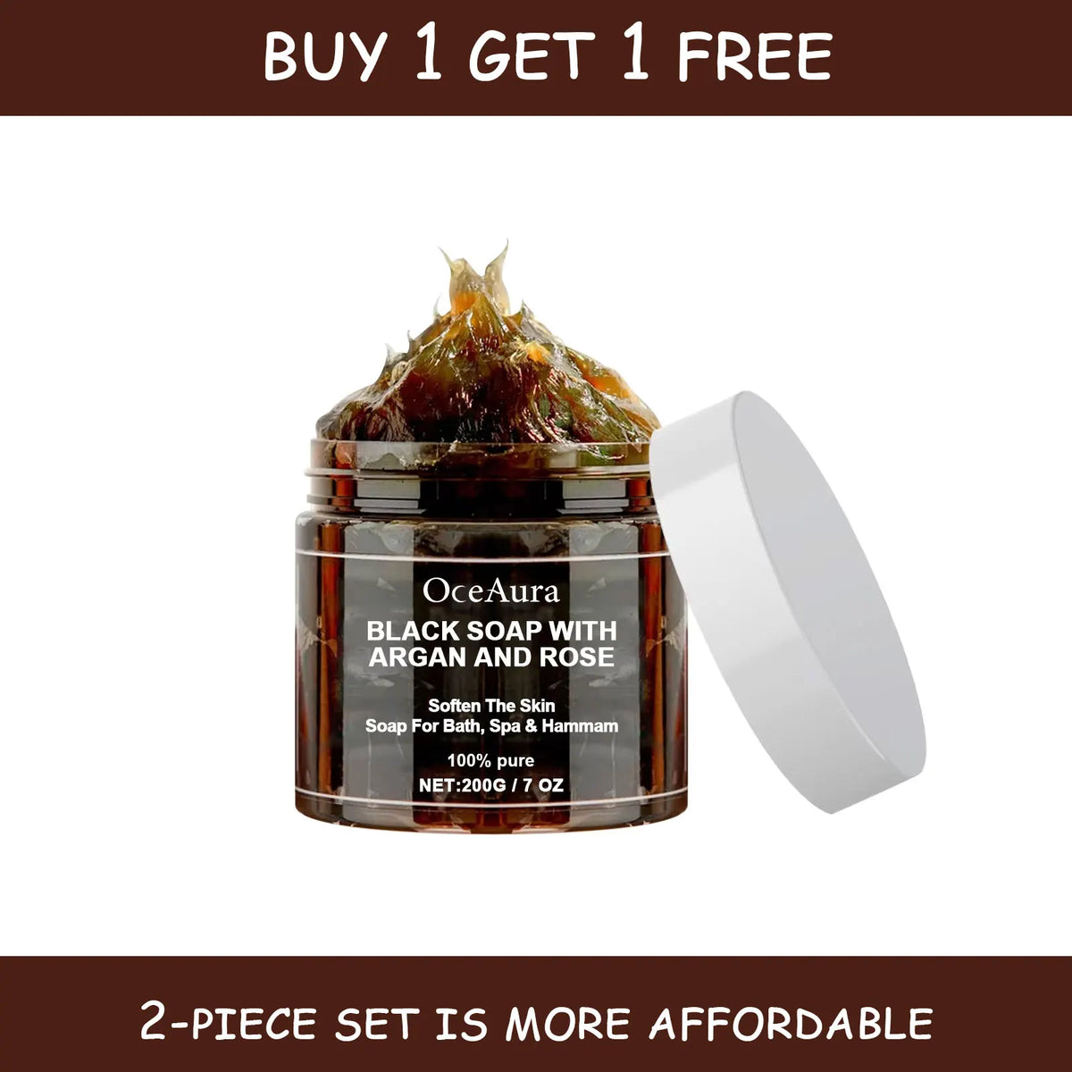 OCEAURA 200g Black Soap With Argan And Rose Lack Beldi Soap Ideal For Dead Skin Remover Body Scrub Purifying Deep Cleansing