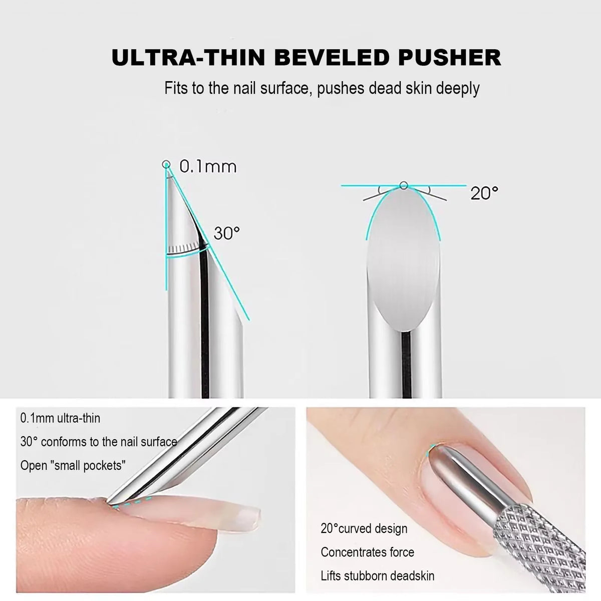 Double-ended Stainless Steel Remover Manicure Sticks Tool Bevelled Nail Grinding File Circle Beveled Head Cuticle Pusher