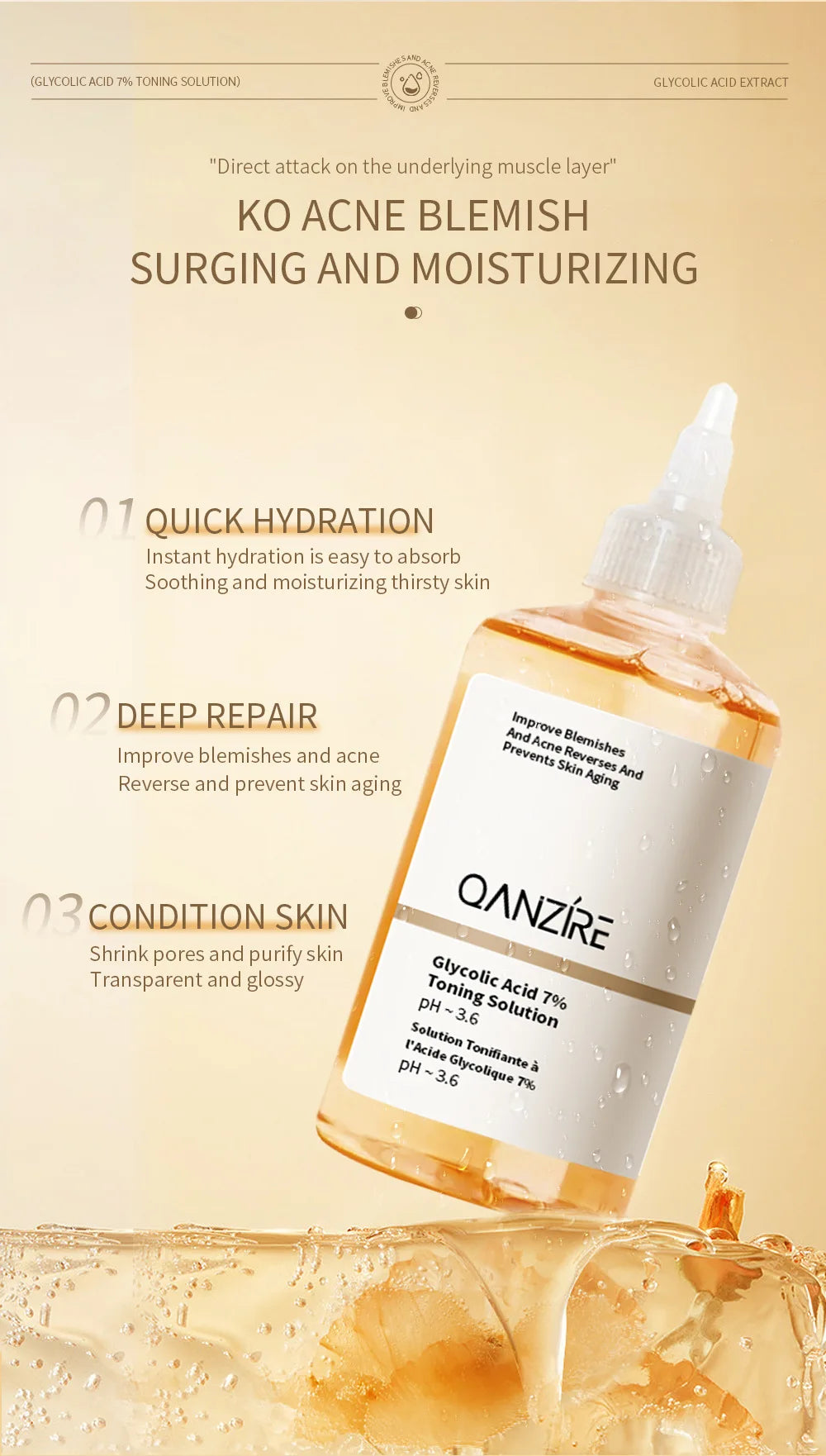 240ML Glycolic Acid 7% Exfoliating Toner Toning Solution Shrink Pores Repair Facial Oil Mild Exfoliating For Blemishes And Acnes