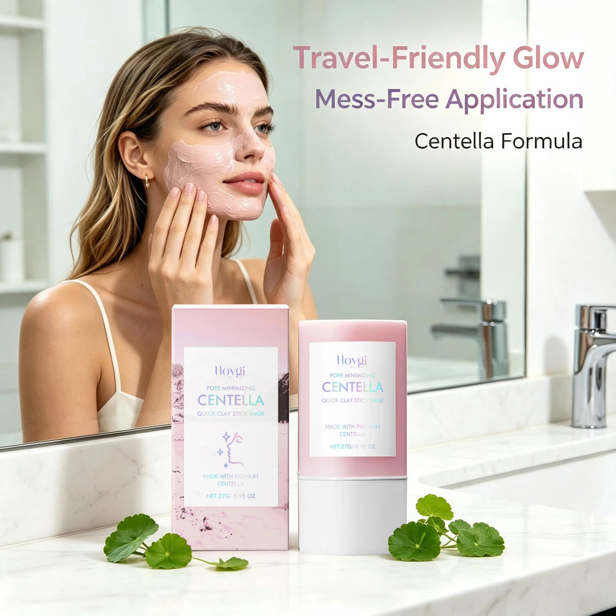 Centella Asiatica Kaolin Clay Mask Stick Quick Deep Pore Cleansing Oil Control Soothing Solid Face Mask Cica Skincare For Sensitive Skin Blackhead Remover Stick K-Beauty Mess-Free Clay Stick For Glowing Glass Skin Travel Size