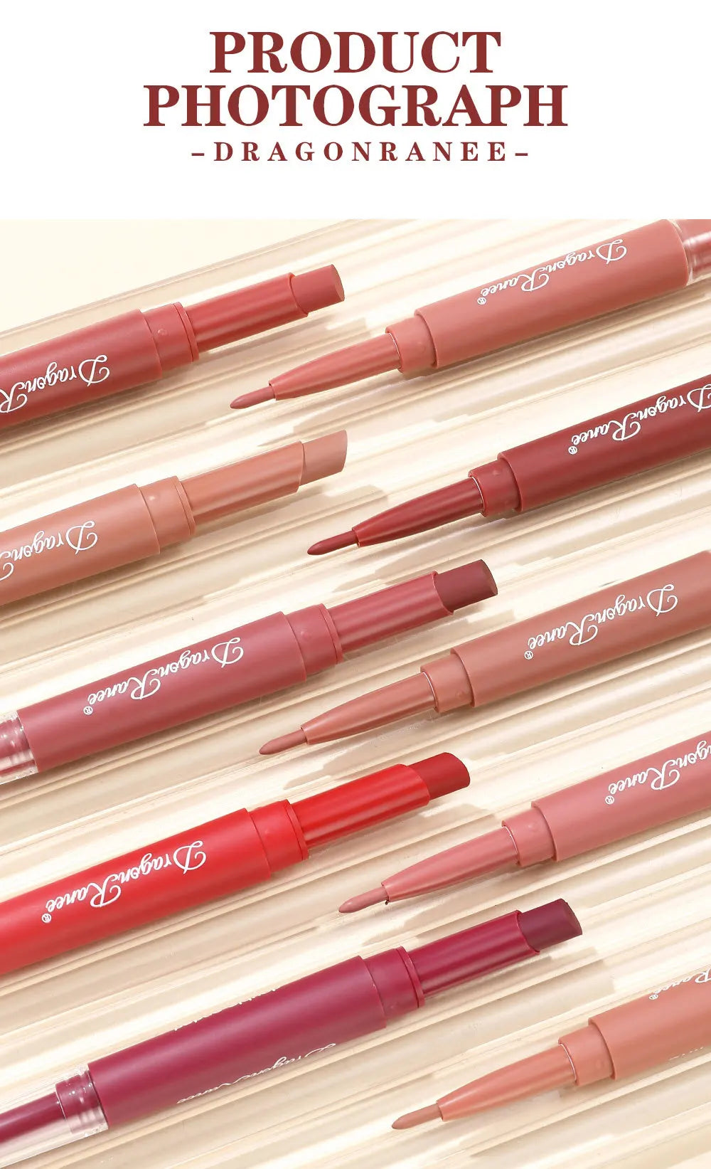 Waterproof Nude Matte Lip Liner Pencil Double Ended Matte Lipstick Lasting Moisturizing Rose Red Lipstick 2 in 1 Lipliner Makeup