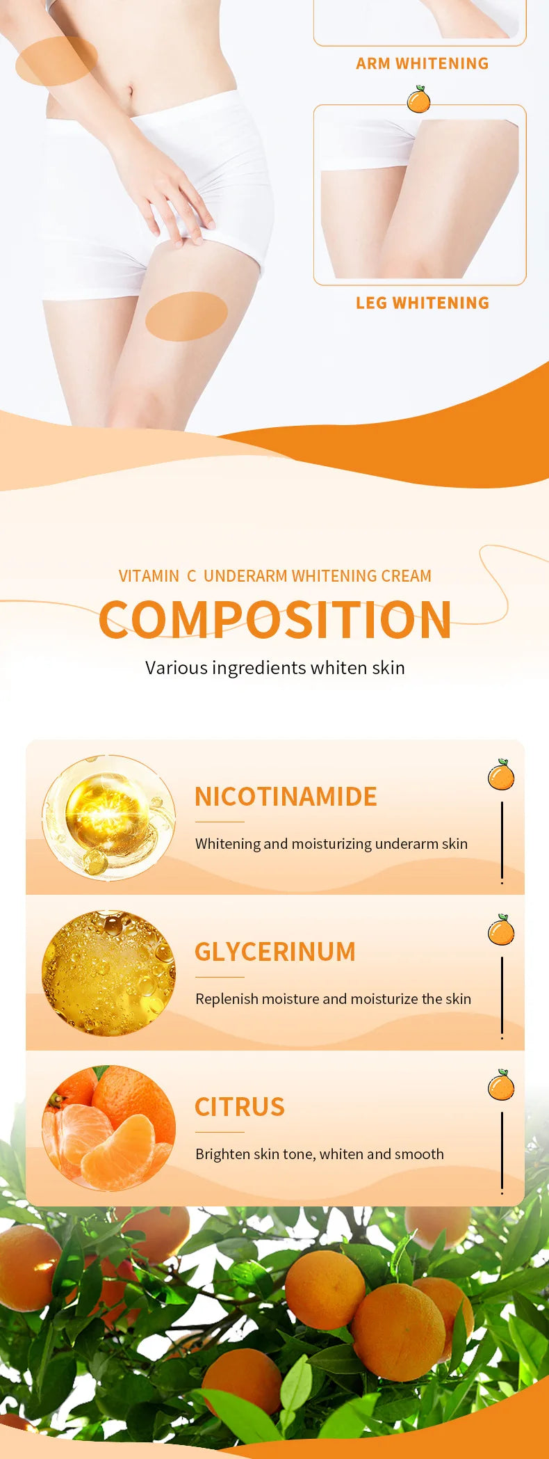 SADOER Vitamin C Whitening Cream Body Armpit Nourishing Anti-aging Smooth Moisturizing Body Lotion Exfoliating Creams Skin Care