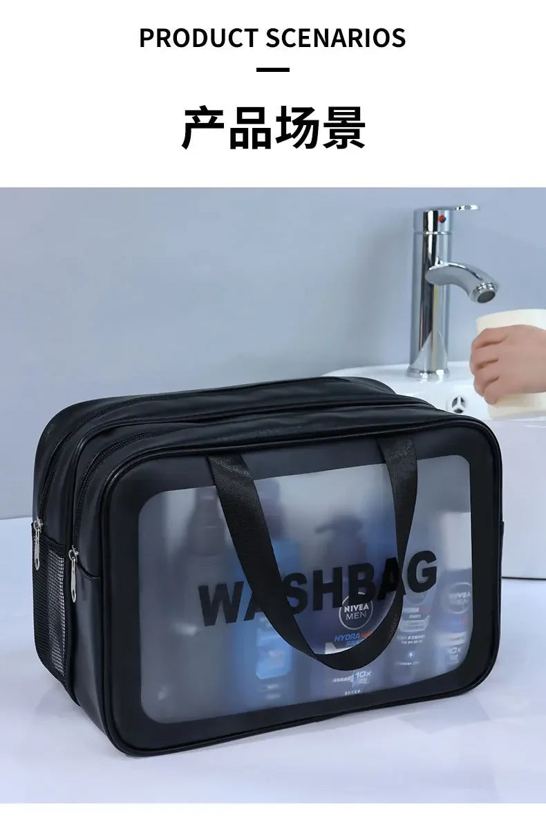 Dry-wet separation double transparent PU makeup bag portable washing bag cosmetic storage bag travel fitness swimming essentials