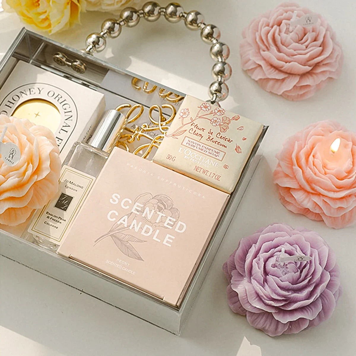3D Peony Aromatherapy Candle - Creative Flower Shape, Wedding Decor Gifts Box & Valentine's Day Scented Souvenir Ornament