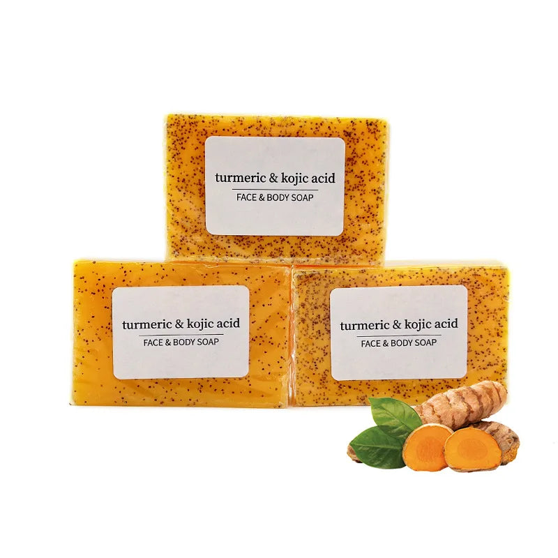 RDQCTQ 1pcs Turmeric Natural Bar Soap, Lemon Kojic Acid Soap, Shower and Facial Soap -No Harsh Ingredients 100g