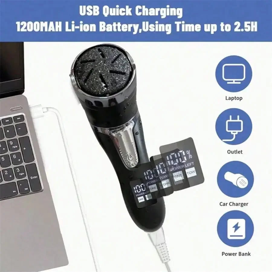 Electric Foot File with Dust Collector, Rechargeable Callus Buffer Tool with LCD Display, USB，Dead Skin Smoother for Heels