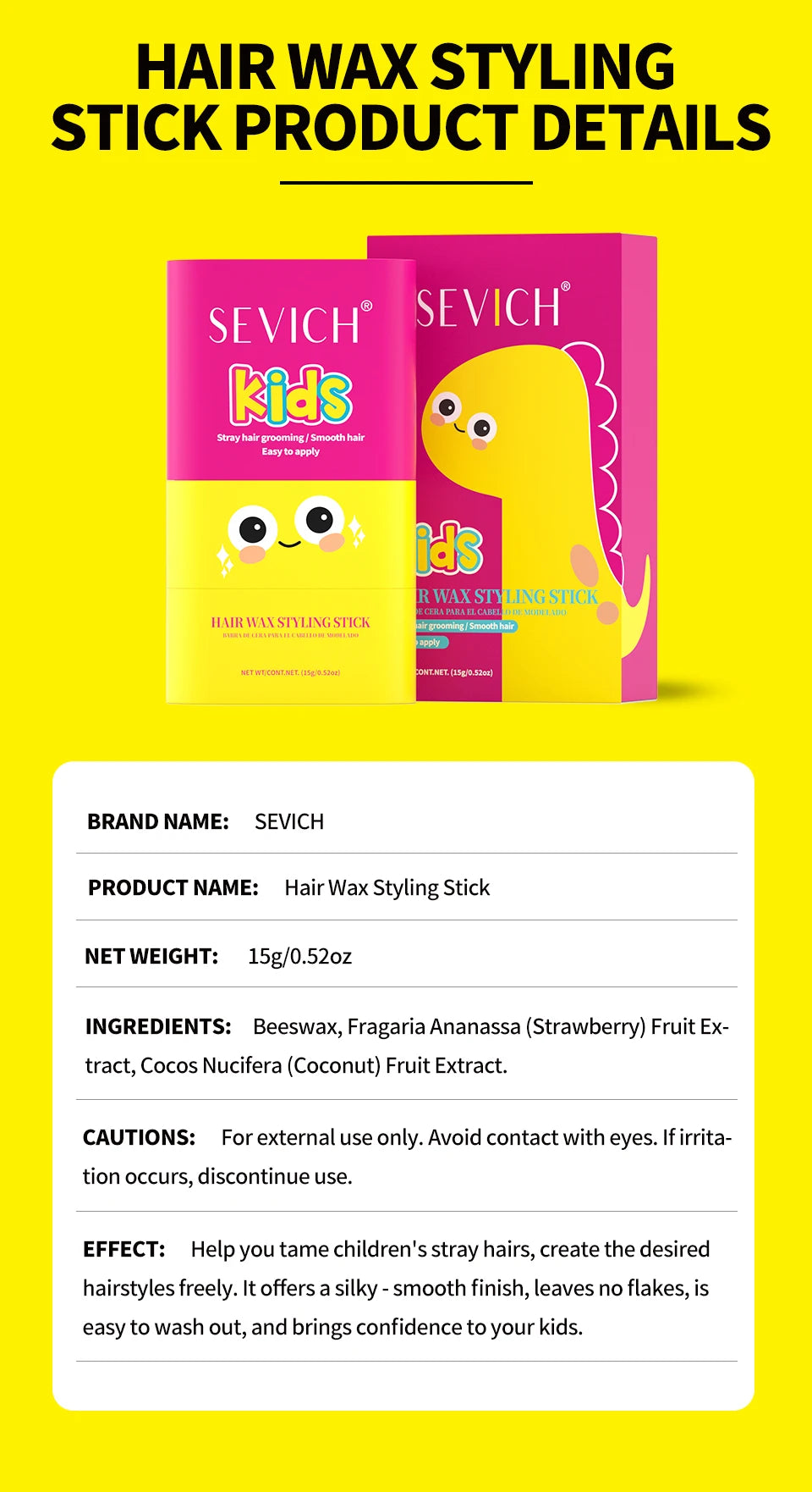 SEVICH Kids Hair Styling Gel Children Broken Hair Arrangement Cream Anti-frizz Braiding Gel Hair Wax Stick Hair Finishing Care