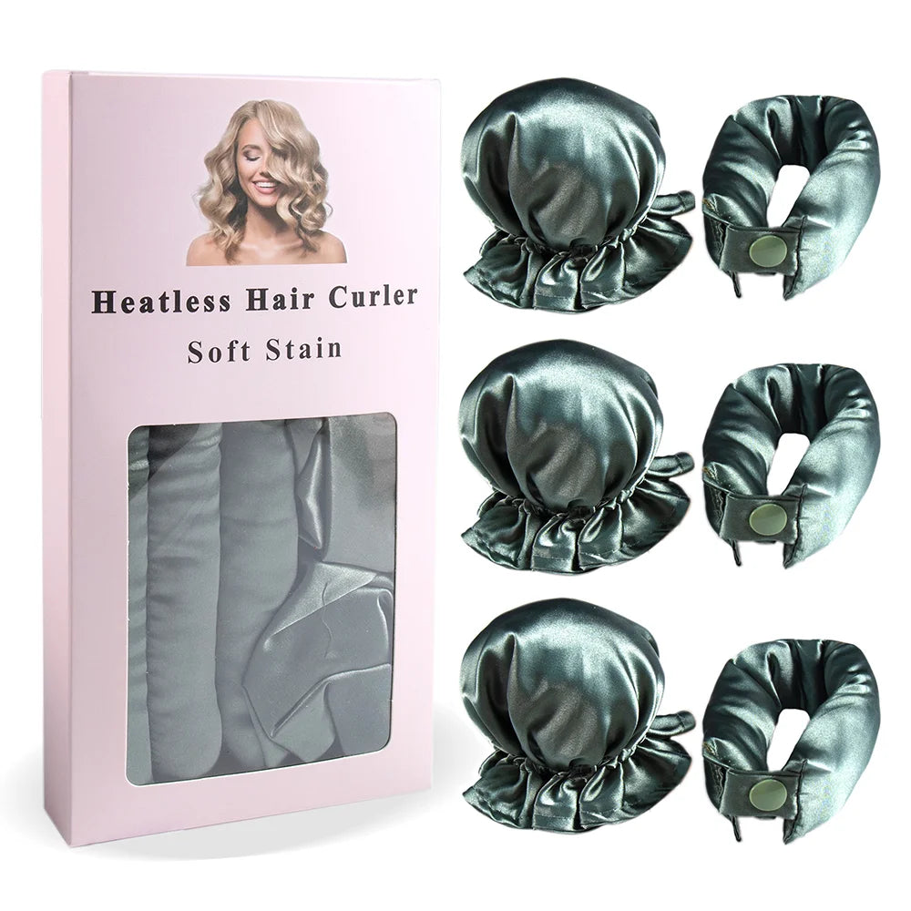 3pc Satin Heatless Curling Rod with Hair Caps, Soft Overnight Curling Rod Headband for Long Hair, DIY Hairstyling Tools