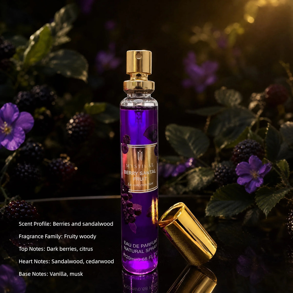 MYSTICAL 4pcs Berry & Fruit Perfume Set, Long Lasting EDP Fragrance Discovery Kit for Cocktail Parties, Vacations & Daily Wear, Raspberry Rose, Pomegranate Citrus & Merlot Pear, 0.68oz X 4 Travel Sampler, Luxury Beauty Gift f