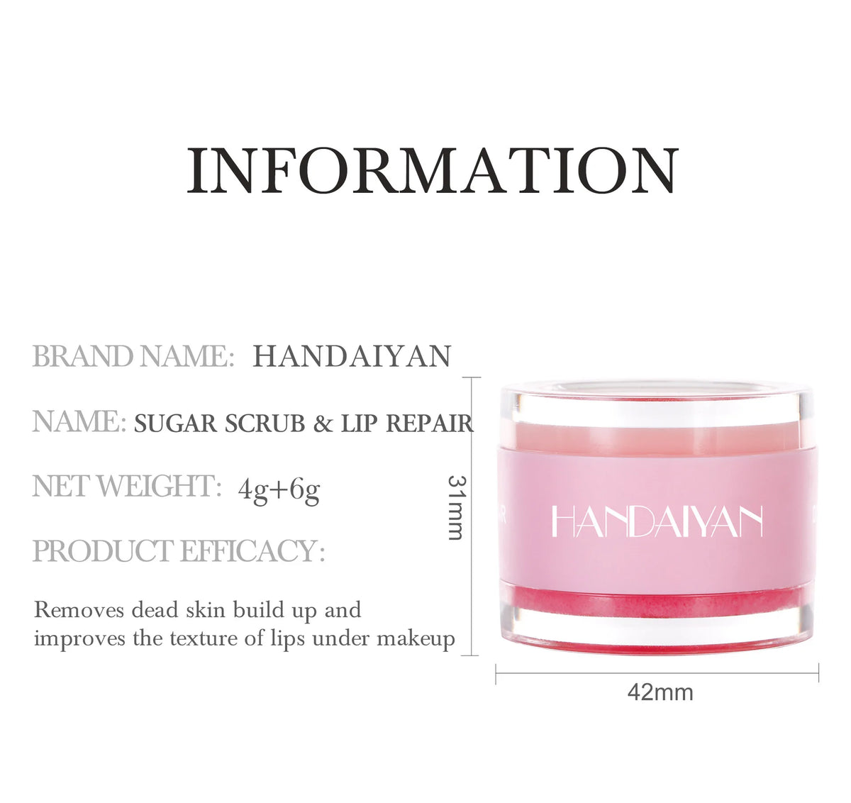 HANDAIYAN 2in1 Lip Scrub Balm Exfoliator Moisturizer Repair Mask Sugar Care Double Effected Hydrating Treatment