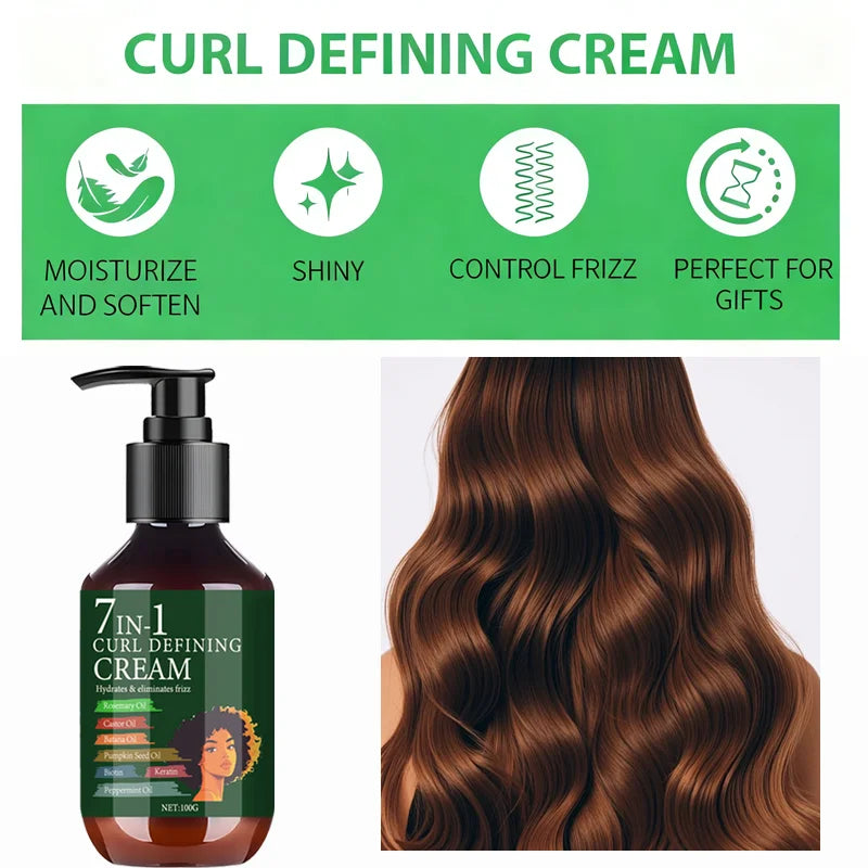 7 IN 1 Curl Defining Cream 1+1 Pack 100g with Biotin Keratin Collagen Vitamin C Moisturizing Anti Frizz Hair Styling Cheap Deal