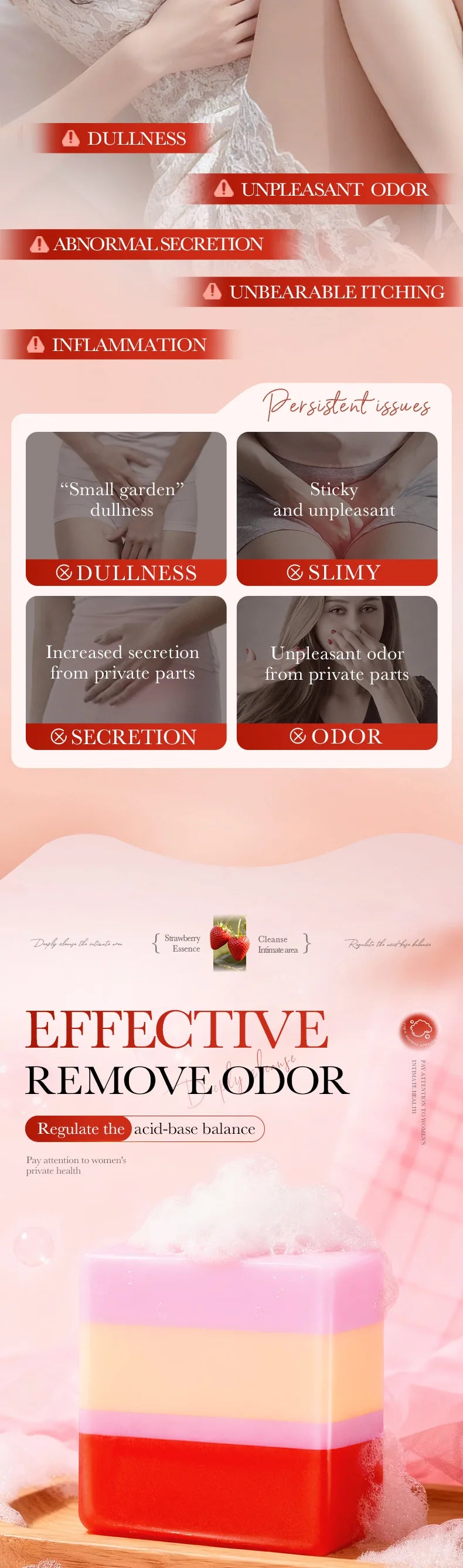 Soothing pH Balance Yoni Soap 100g – Mild Strawberry Scent, Gentle Daily Cleansing with Foam Net for Sensitive Skin
