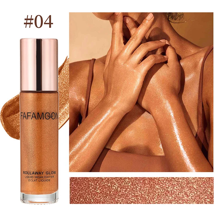 Pearlescent Glitter Roller Ball Shimmer Oil Lasting Shine Gold Bronze Contour Brighten for Face Body Sparkle Liquid Highlighter