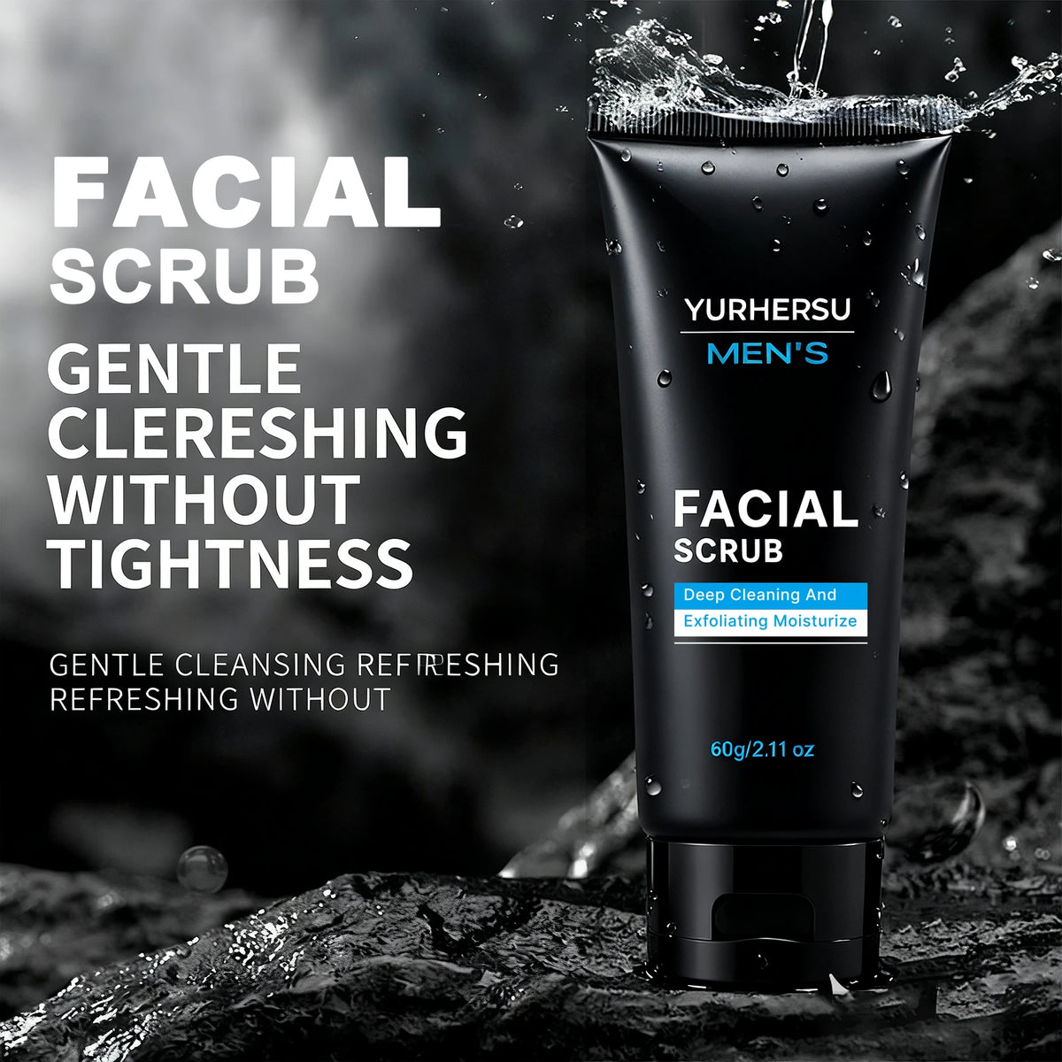 Oil Control Exfoliating Face Scrub for Men - Deep Pore Cleansing, Acne, Blackhead Removal, Oily Skin, Post-Shave, 60g