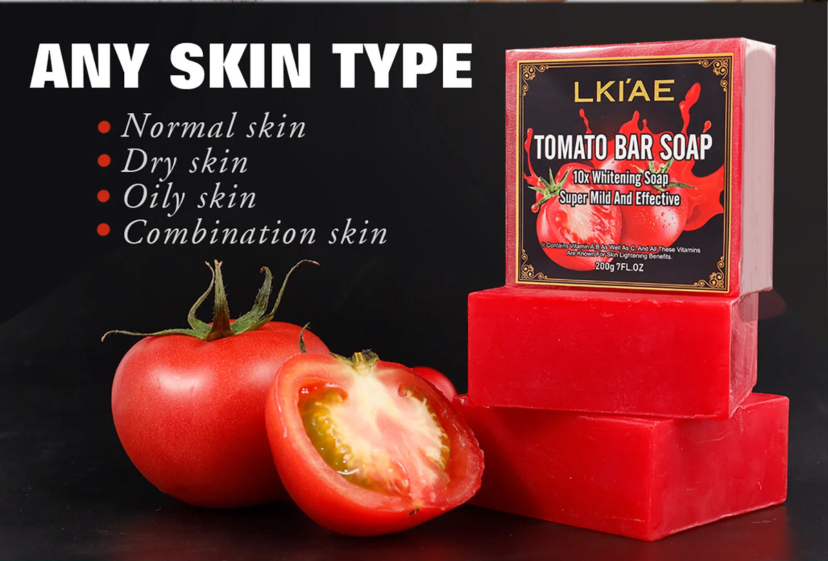 LKIAE Organic Fruit Tomato Whitening Soap, Lightening, Reduce Dark, Black Spots, Even Skin Tone, Clean Skin, Exfoliation, 200g