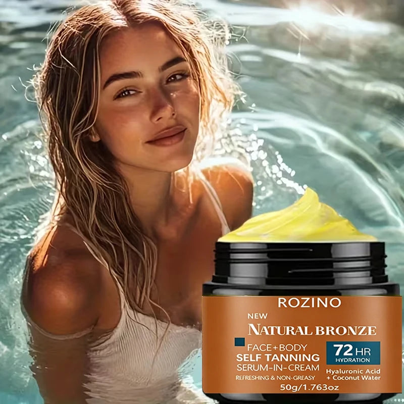 ROZINO Moisturizing Quick-Tanning Self-Tanning Lotion has a moist texture that is easy to apply, providing an even and natural finish. It can soften and protect the skin, improve dryness, and provide a harmonious and natural