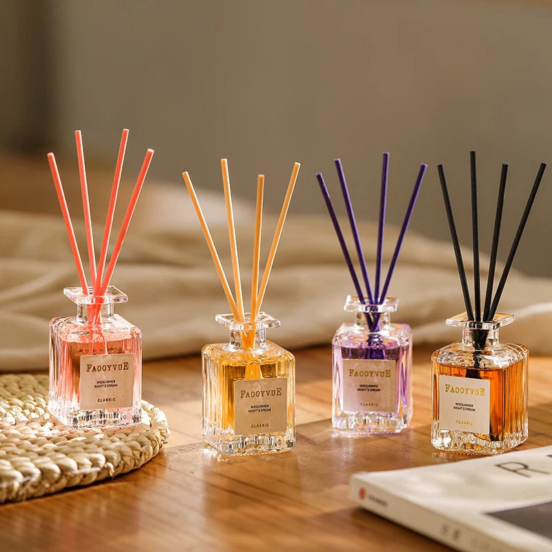50ml Flameless Home Fragrance Room Flameless Freesia Jasmine Fragrance Oil with Reed Diffuser Stick Home Room Air Freshener Deco