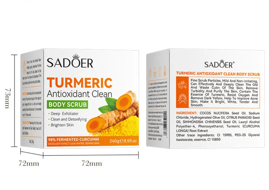 240g Turmeric Body Scrub, Antioxidant, Deep Exfoliating, Cleanses, Brightens, And Smooths Skin