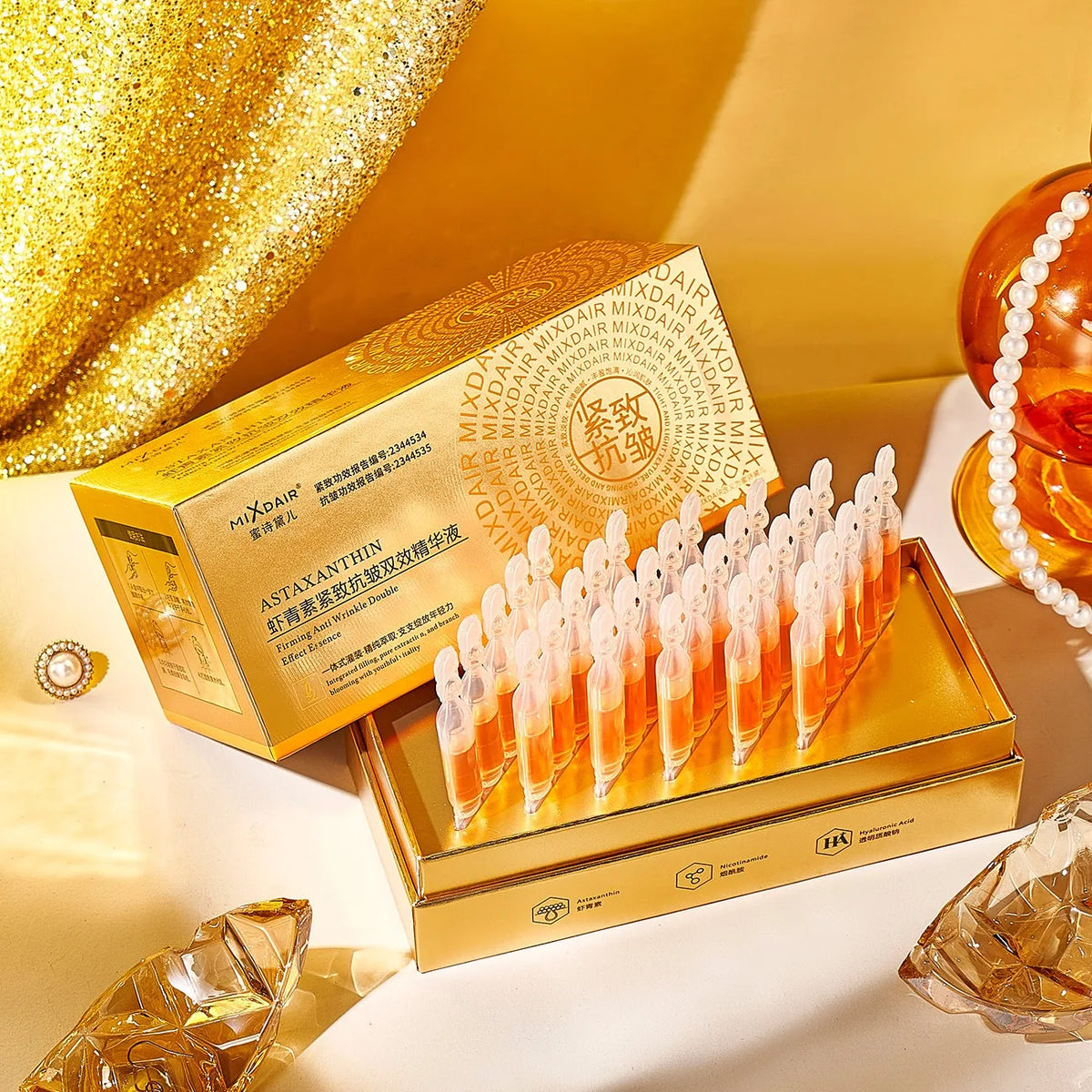 Anti Wrinkle Serum with Astaxanthin 30 Vials - Face Lifting & Firming Ampoules for All Skin Types - Skincare