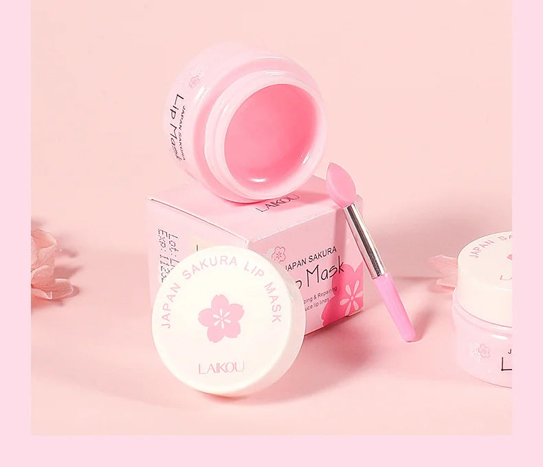 LAIKOU Cherry Blossom Lip Serum Mask Dry Crack Peeling Repair Reduce Lip Fine Lines Essence Moisturizing Sakura Beauty Care 8g