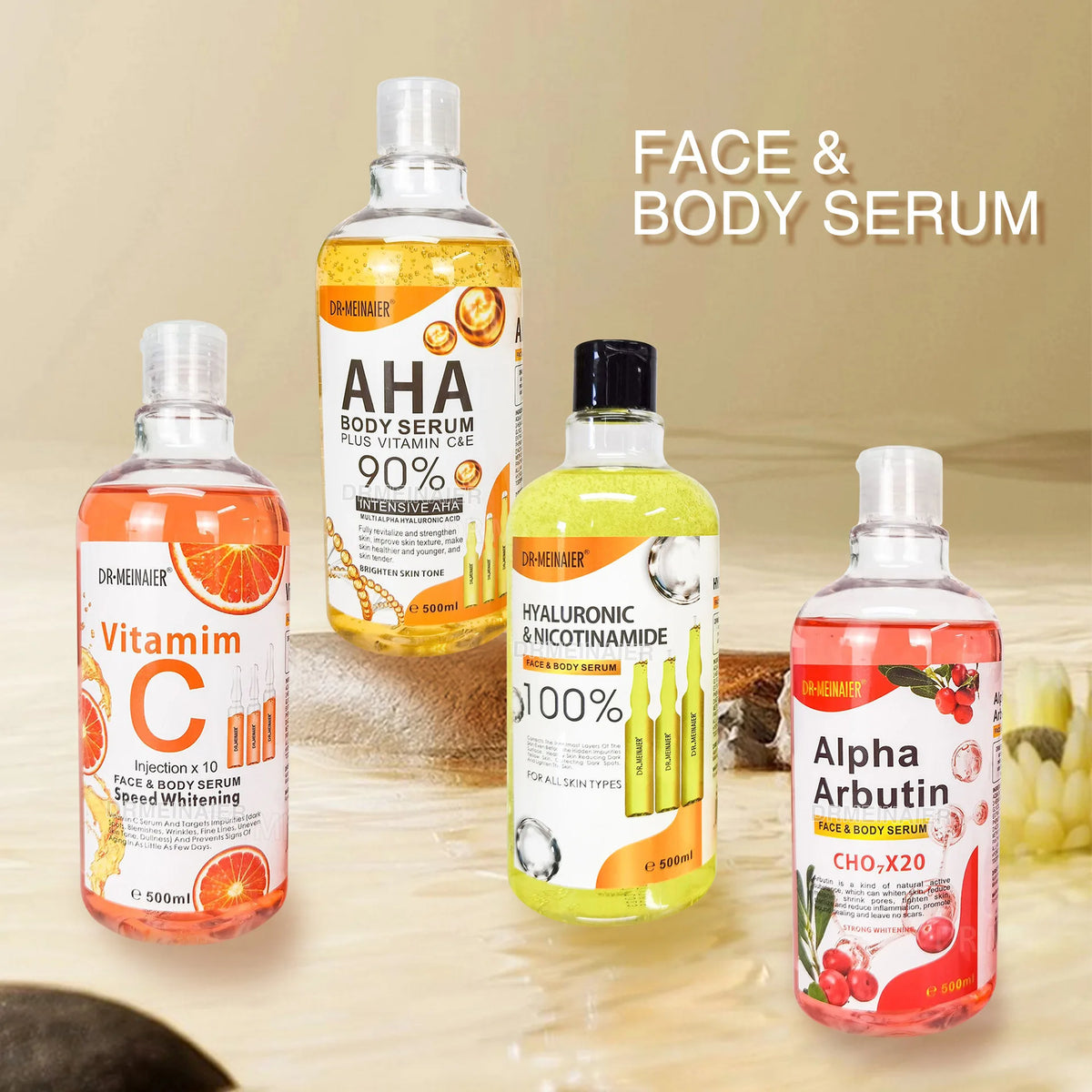 500ML Vitamin C AHA HYALURONIC& NICOTINAMIDE Face Serum Spots Eraser Corrector Whitening Moisturizing Lightening Body Cream 4