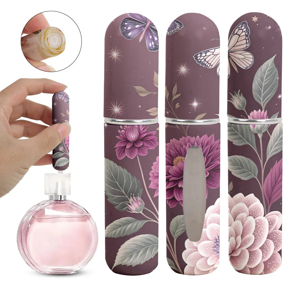 New 5ml Refillable Spray Bottle Mini Flower Pattern Refillable Perfume Bottle with Pendant Empty Cosmetic Containers Cute