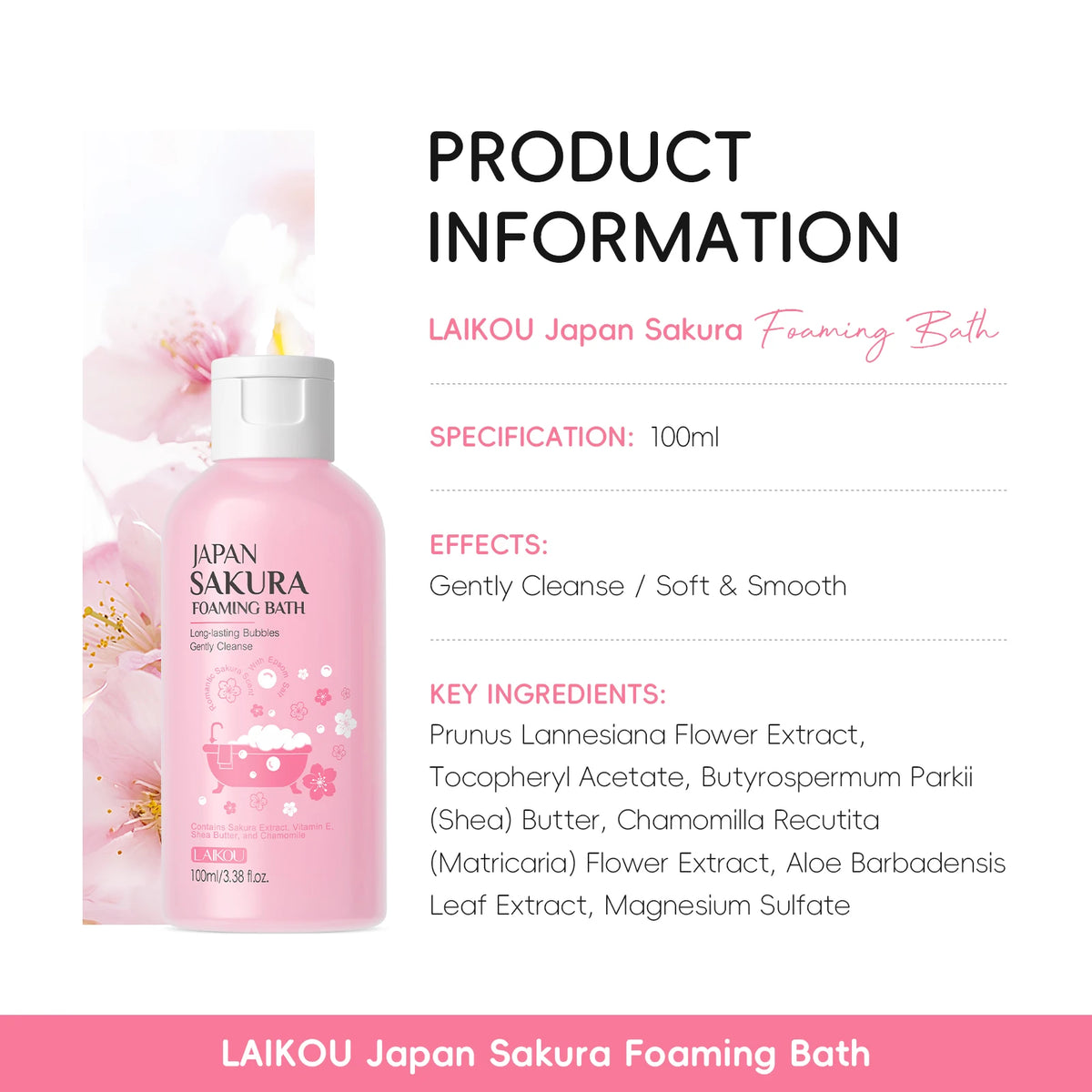 LAIKOU Sakura Foaming Bath Gentle Cleanse Soft Smooth 100ml Japan Bathing Product