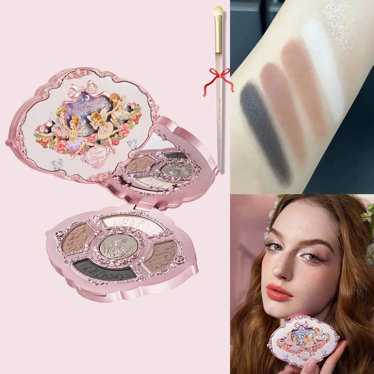 Flower Knows Swan Ballet 6 Color Eyeshadow Palette Matte Shimmer Pearl Glitter Waterproof Highly Pigmented Long Lasting Makeup