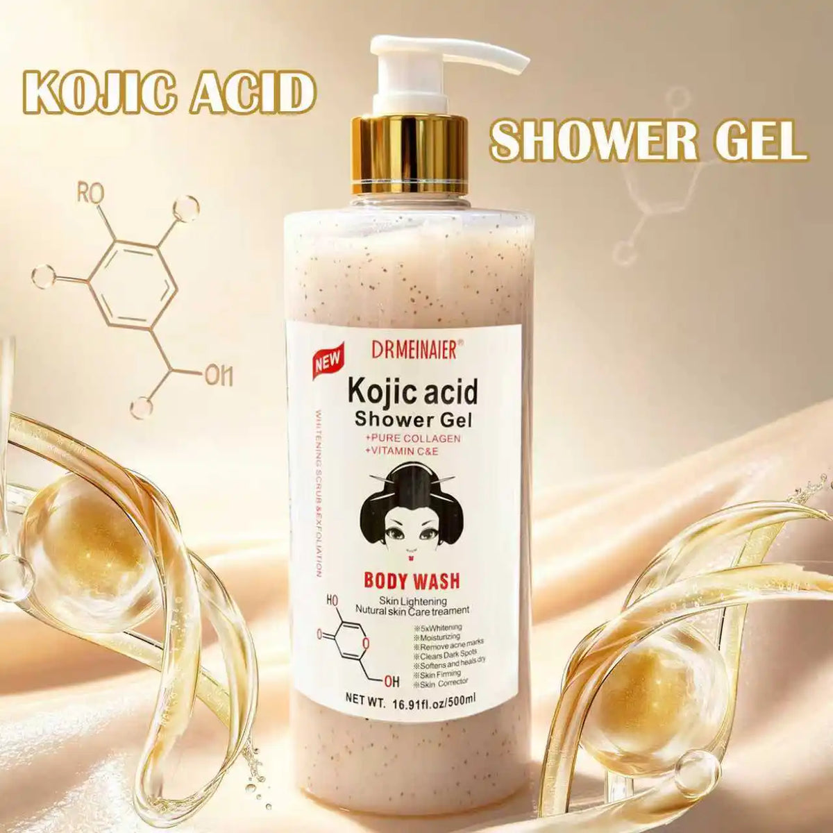 500ml Kojic Acid Shower Gel Deep Cleansing Brighten Skin Body Wash Skin Whitening Exfoliator Body Care Moisturizing Skincare