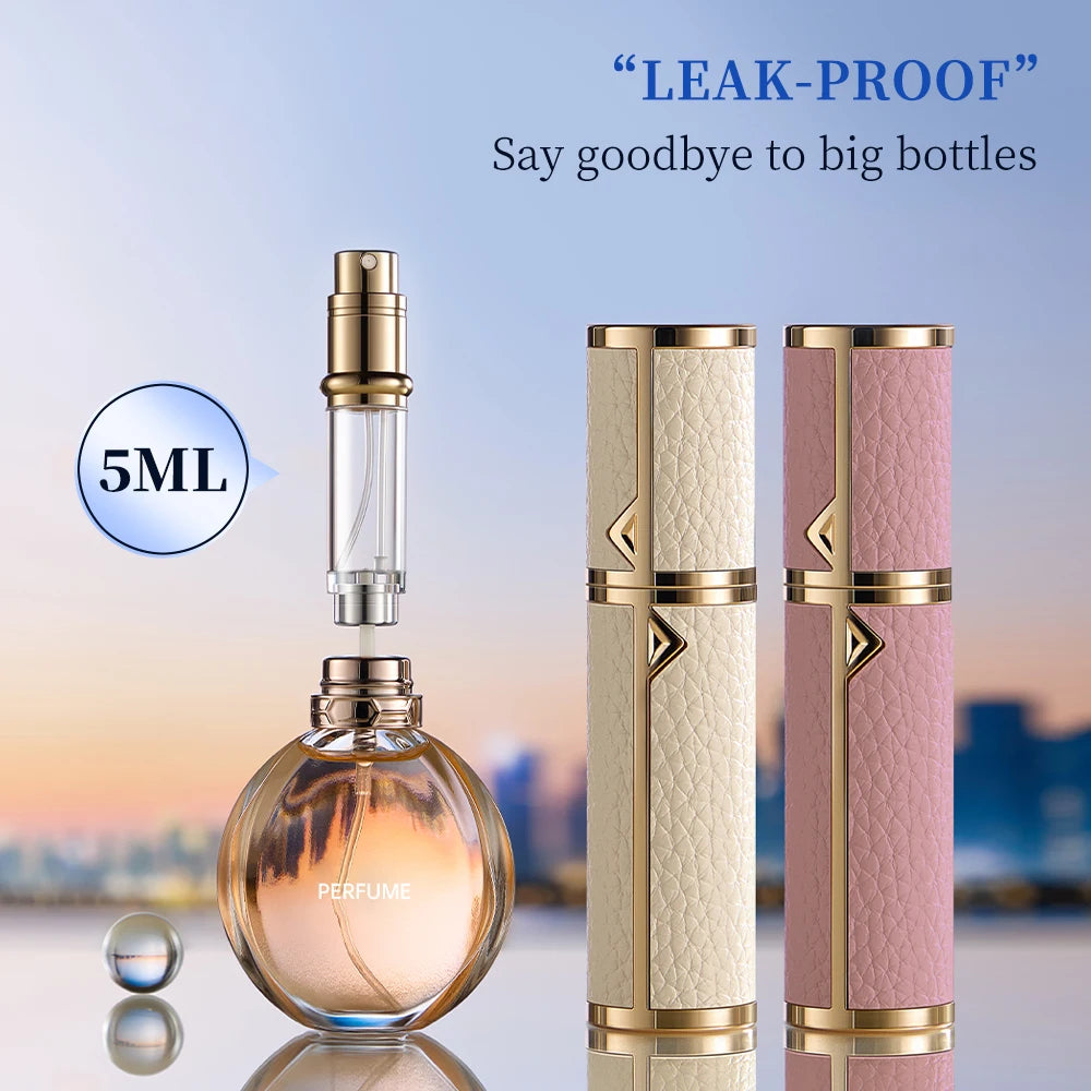 5ml PU Leather Mini Perfume Atomizer Bottle Sprayer Suitable for Boarding Tight Sealing Travel Customized Refillable Bottles