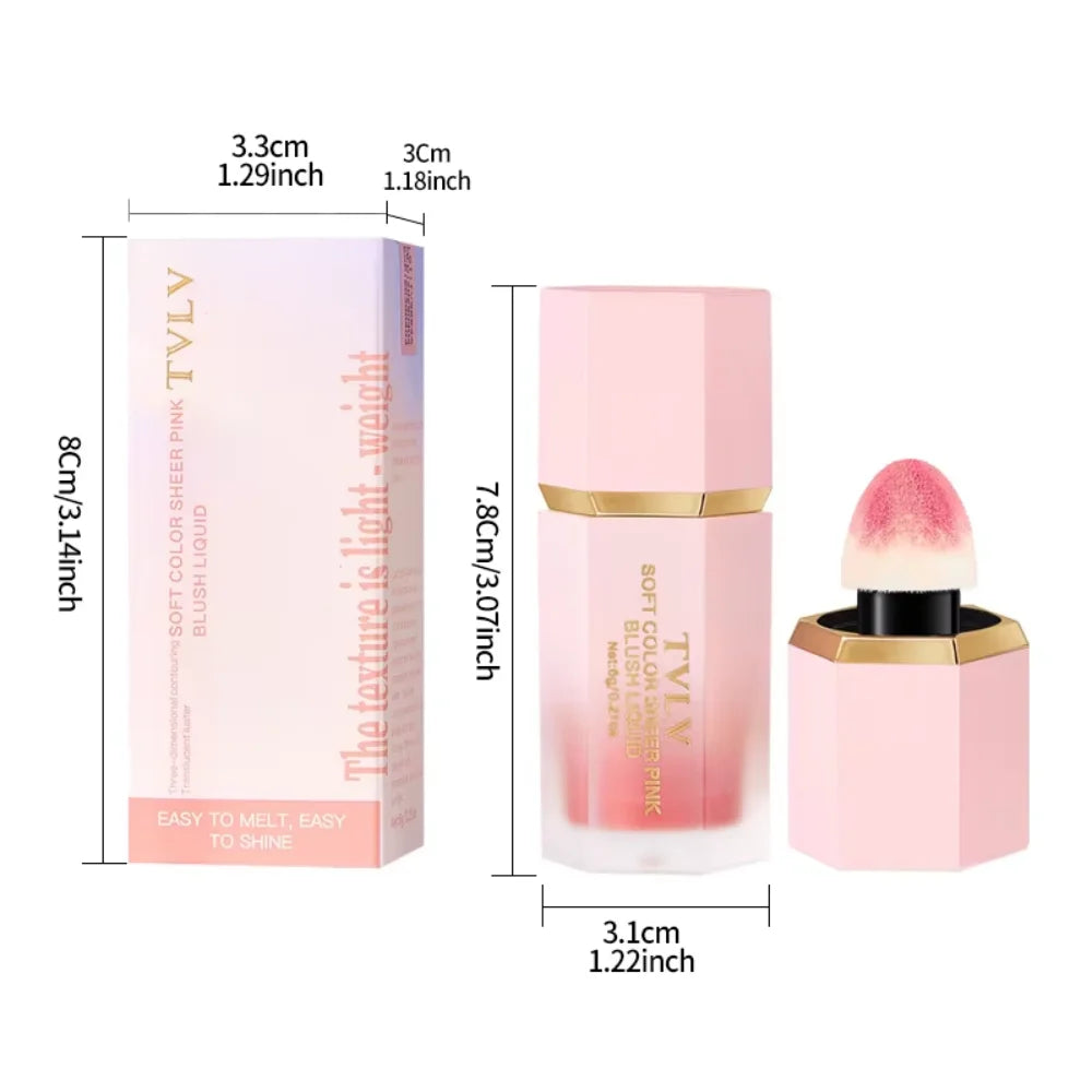 TVLV Velvet Liquid Blush Matte Sponge Head Blusher Natural Lasting Brighten Facial Contour Blush Tint Makeup