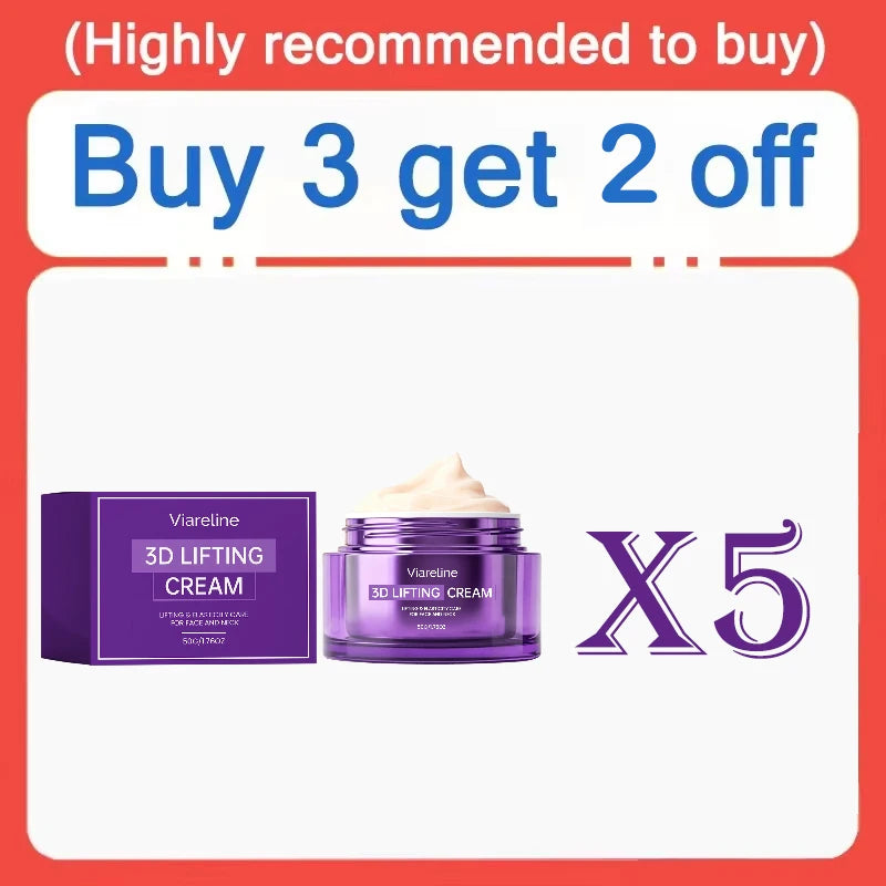Viareline 3D Lifting Cream, Face & Neck Firming Moisturizer, Improve Skin Elasticity Anti-Aging Daily Facial Cream 50g