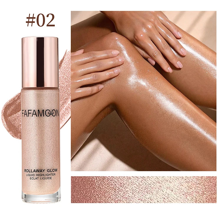 Pearlescent Glitter Roller Ball Shimmer Oil Lasting Shine Gold Bronze Contour Brighten for Face Body Sparkle Liquid Highlighter