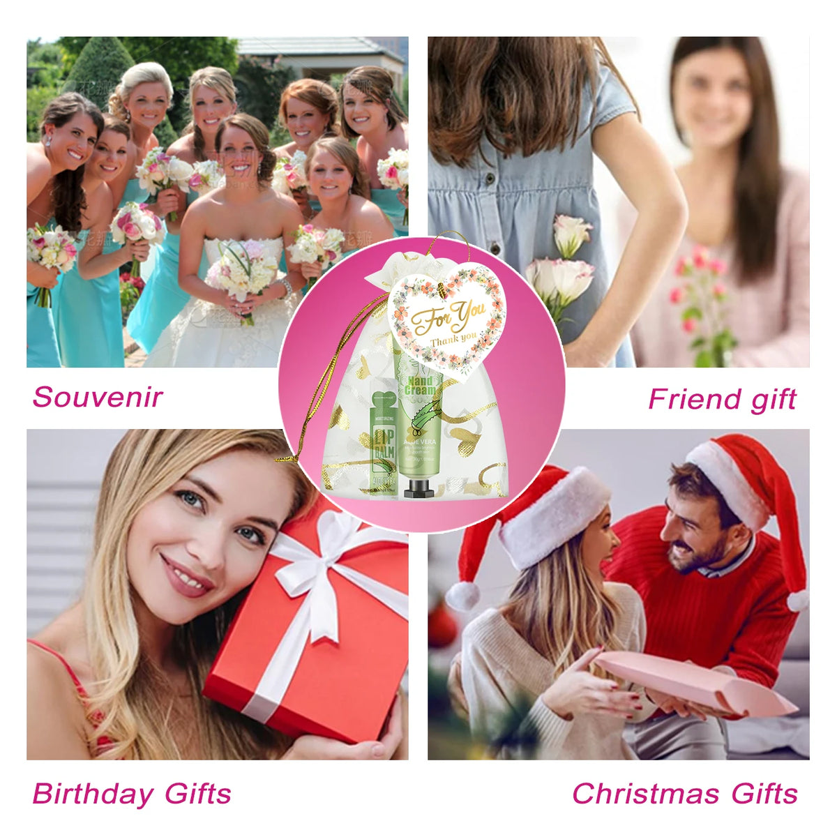 12 Hand Gift Hand Cream and Lip Balm Set Friends Party Gift with Love Net Bag and Thank You Card Holiday Gift