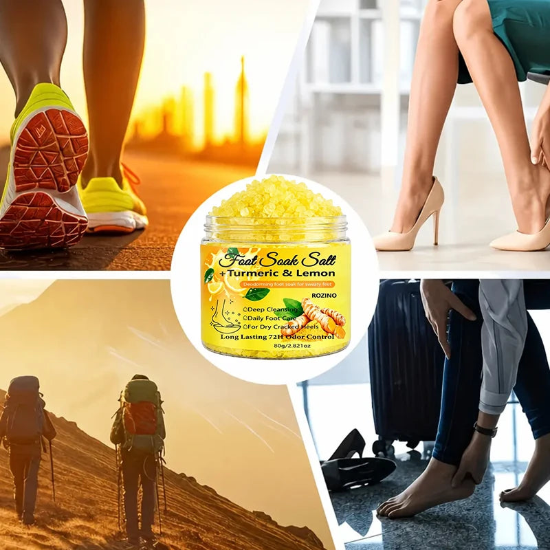 80g Turmeric Lemon Foot Bath Salt – Deeply cleansing sea salt, moisturizes heels, provides a soothing foot soak for 20 minutes, suitable for dry feet, post-exercise and bedtime care – Foot bath care, foot maintenance
