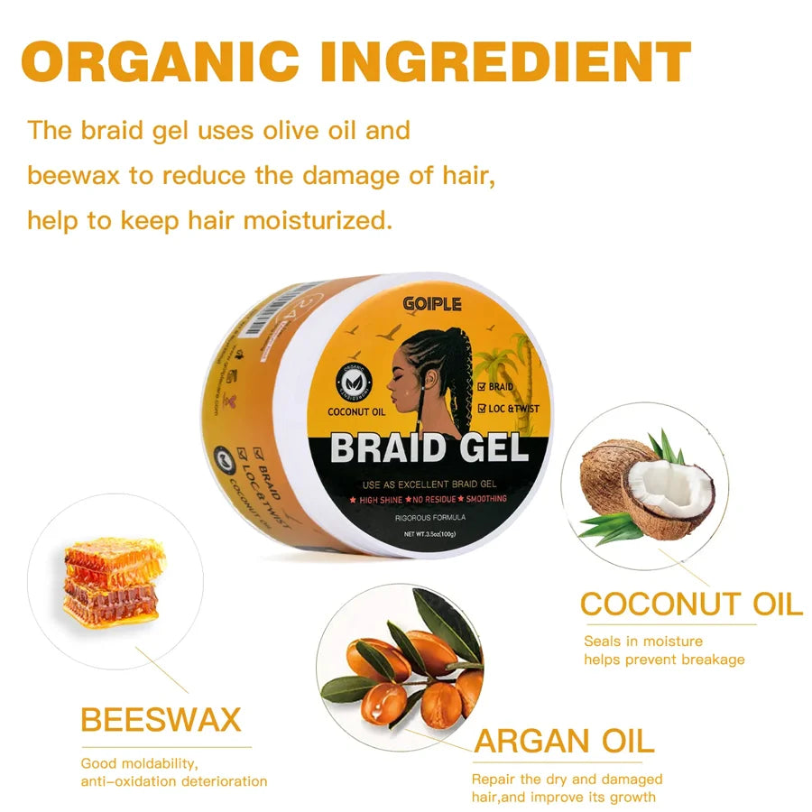 GOIPLE Strong Hold Braid Gel High Shine Cleansing Moisturizing Foaming for Twists & Locs Edges Cornrows Anti-Frizz Braiding Wax