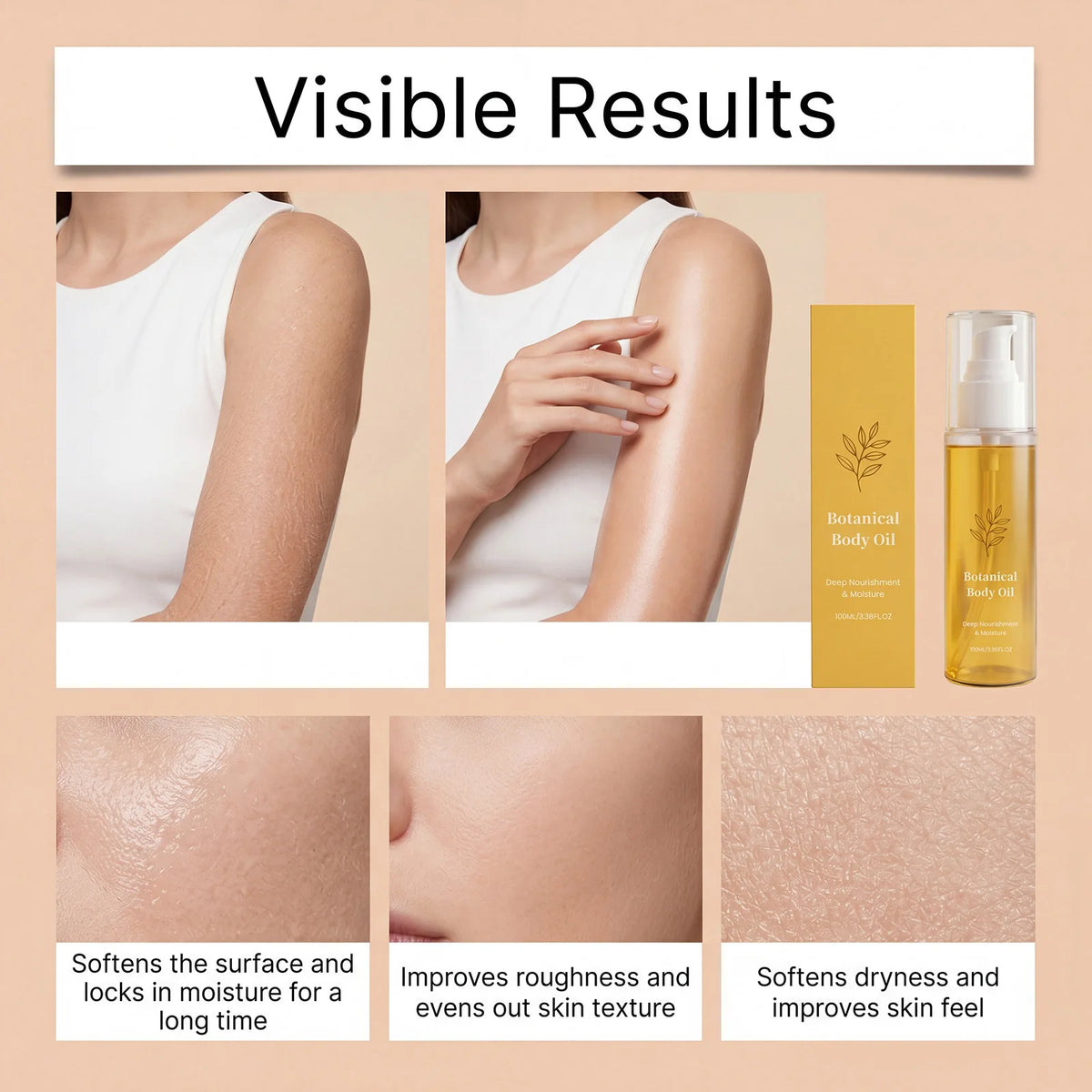 Natural Botanical Body Oil Deep Moisturize Relief Skin Seasonal Dryness Organic Body Oil With Brazil Nut & Passionflower Seed