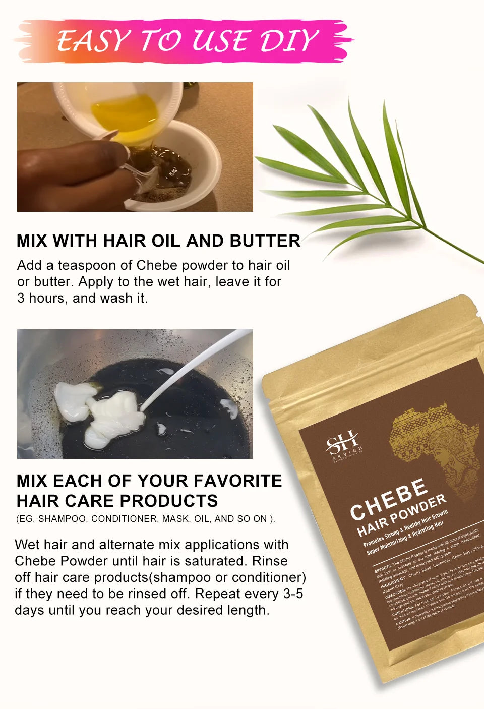 100% Chebe Powder Natural Ingredients Promotes Strong and Healthy Hair Strengthens Fast Hair Regrowth Anti Hair Loss Treatment